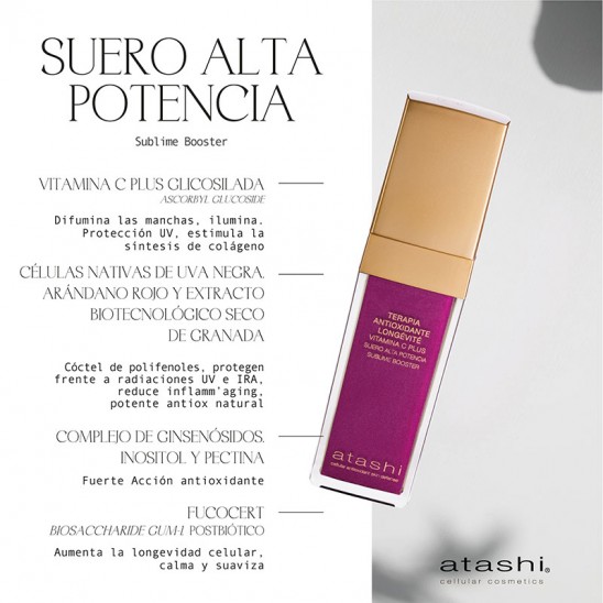 Principales beneficios de los ingredientes del suero booster de alta potencia antiox de atashi