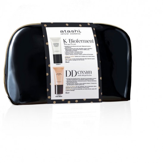 Trasera del cofre energy & glow con productos de atashi - neceser negro