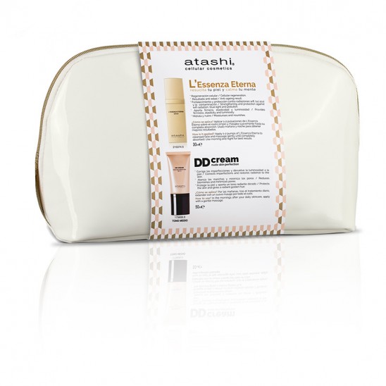 Trasera del neceser New Beauty de Atashi con L´Essenza Eterna y DD Cream Tono Medio