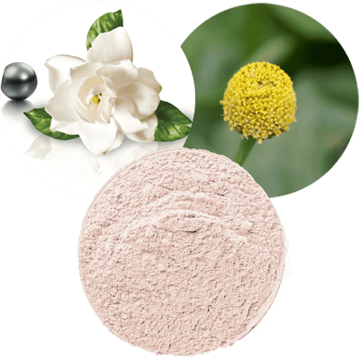 Icono gardenia jasminoides, perla negra, spilanthol 50 y micropigmentos iluminadores ultraintensos